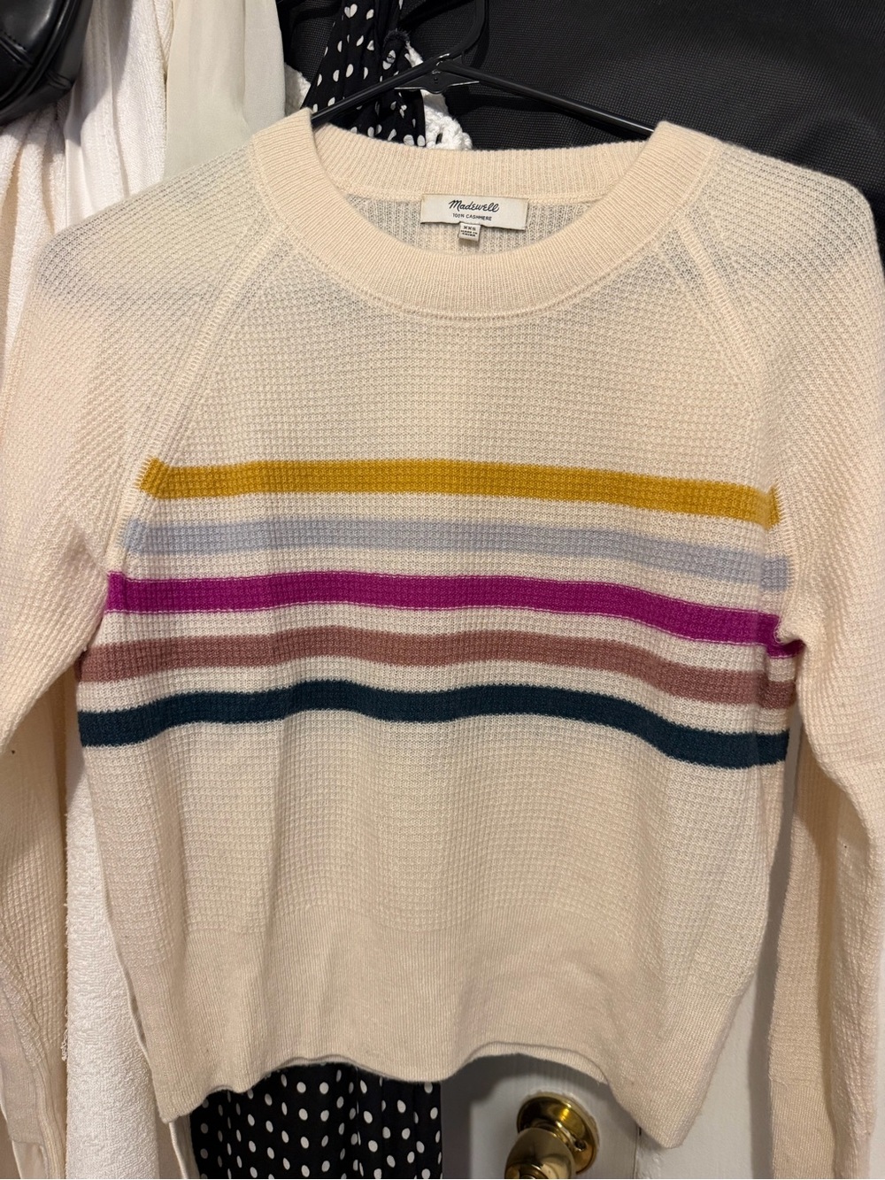 Madewell Cream Crewneck Sweater with Colorful Stripes